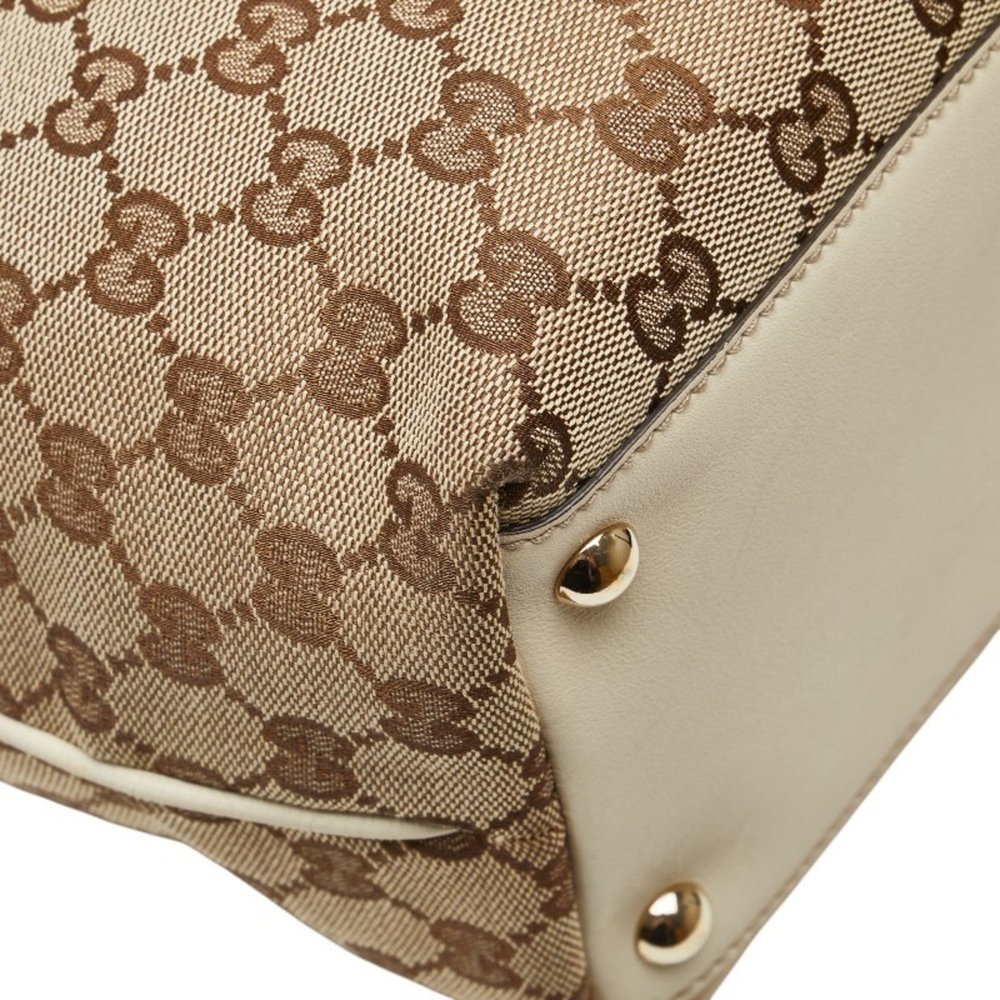 Gucci GG Canvas New Brit Tote Bag Shoulder 169946 Beige White Leather Women's... - Picture 6 of 14